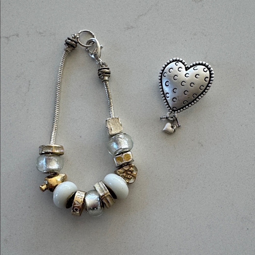 Elegant Silver ❤️ Pin and Gold Charm Bracelet set NWOT ✨